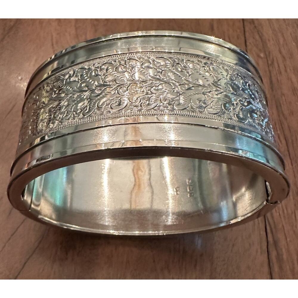 Sterling Silver Cuff Bracelet With Hinge Clasp